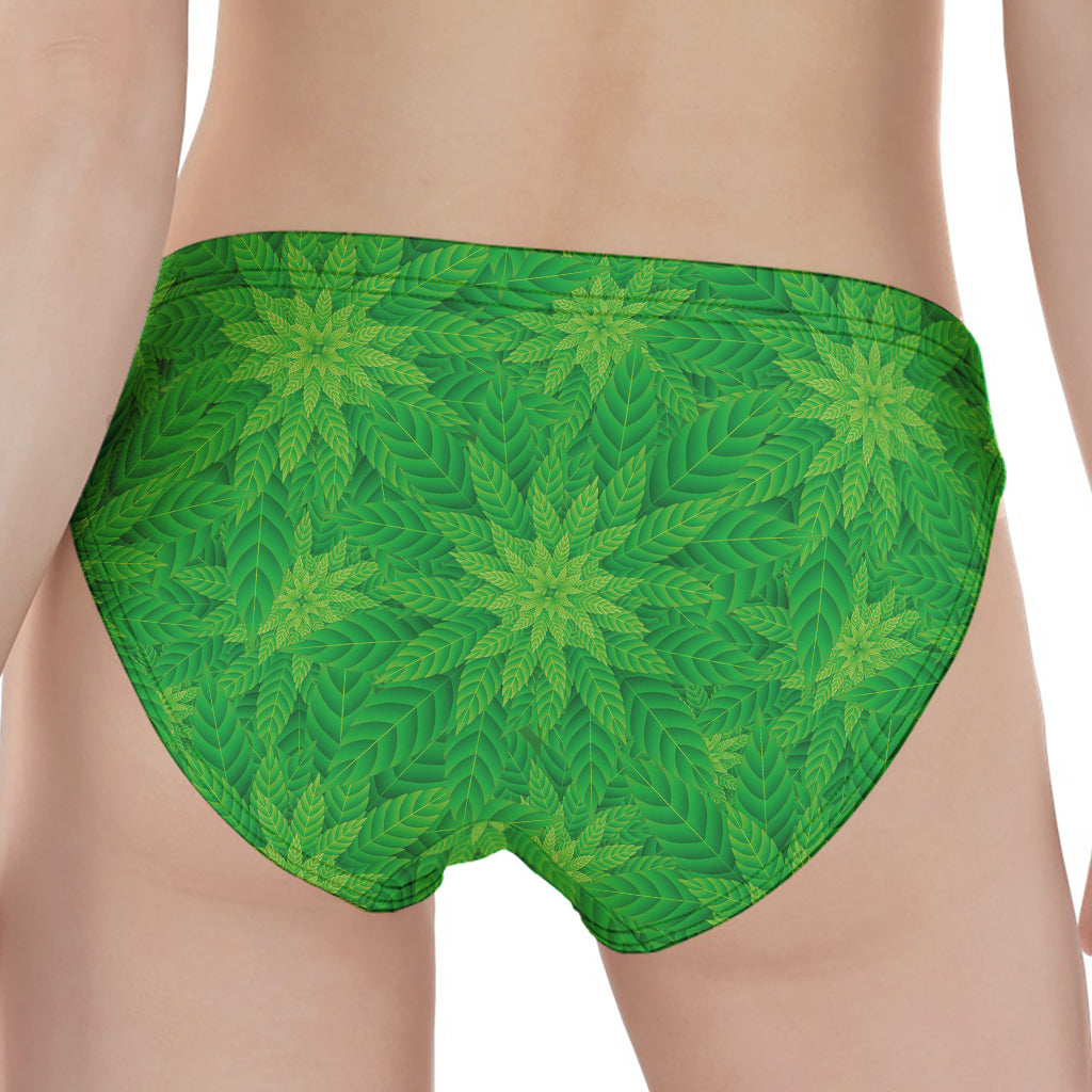 Green Cannabis Leaf Pattern Print Women's Panties