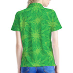 Green Cannabis Leaf Pattern Print Women's Polo Shirt