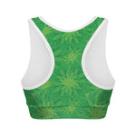 Green Cannabis Leaf Pattern Print Women's Sports Bra
