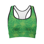 Green Cannabis Leaf Pattern Print Women's Sports Bra