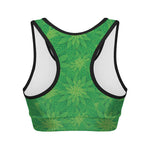 Green Cannabis Leaf Pattern Print Women's Sports Bra