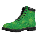 Green Cannabis Leaf Pattern Print Work Boots