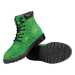Green Cannabis Leaf Pattern Print Work Boots