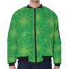 Green Cannabis Leaf Pattern Print Zip Sleeve Bomber Jacket