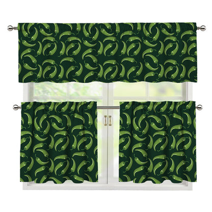 Green Chili Peppers Pattern Print 3 Piece Kitchen Curtains