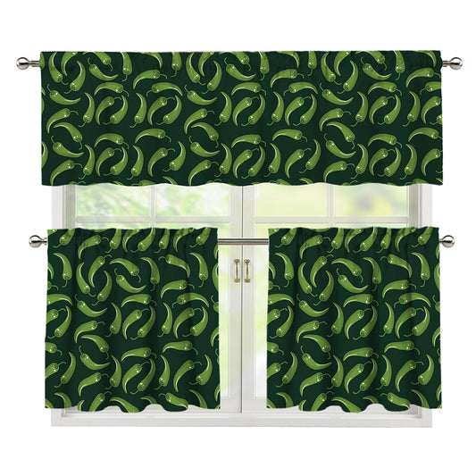 Green Chili Peppers Pattern Print 3 Piece Kitchen Curtains