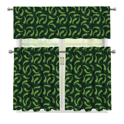 Green Chili Peppers Pattern Print 3 Piece Kitchen Curtains