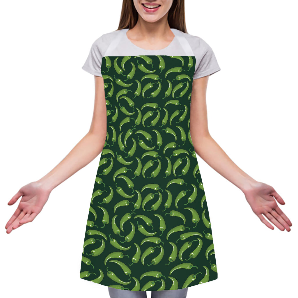 Green Chili Peppers Pattern Print Adjustable Apron