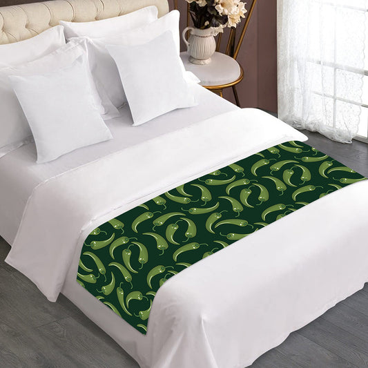 Green Chili Peppers Pattern Print Bed Runner