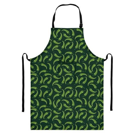 Green Chili Peppers Pattern Print Bib Apron With Pocket