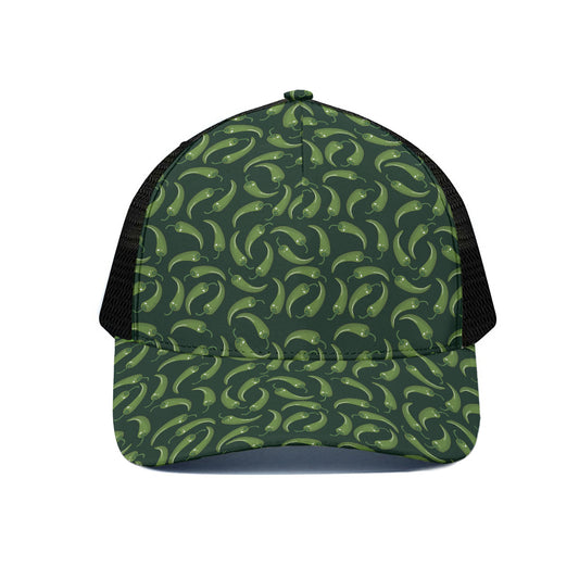 Green Chili Peppers Pattern Print Black Mesh Trucker Cap