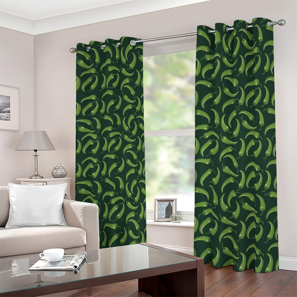 Green Chili Peppers Pattern Print Blackout Grommet Curtains