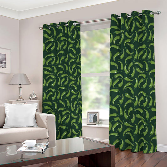 Green Chili Peppers Pattern Print Blackout Grommet Curtains