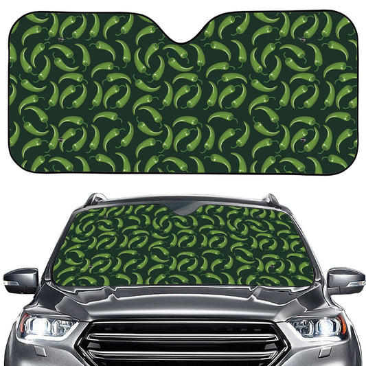 Green Chili Peppers Pattern Print Car Windshield Sun Shade