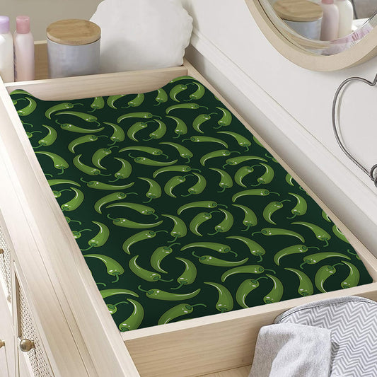 Green Chili Peppers Pattern Print Changing Pad Cover