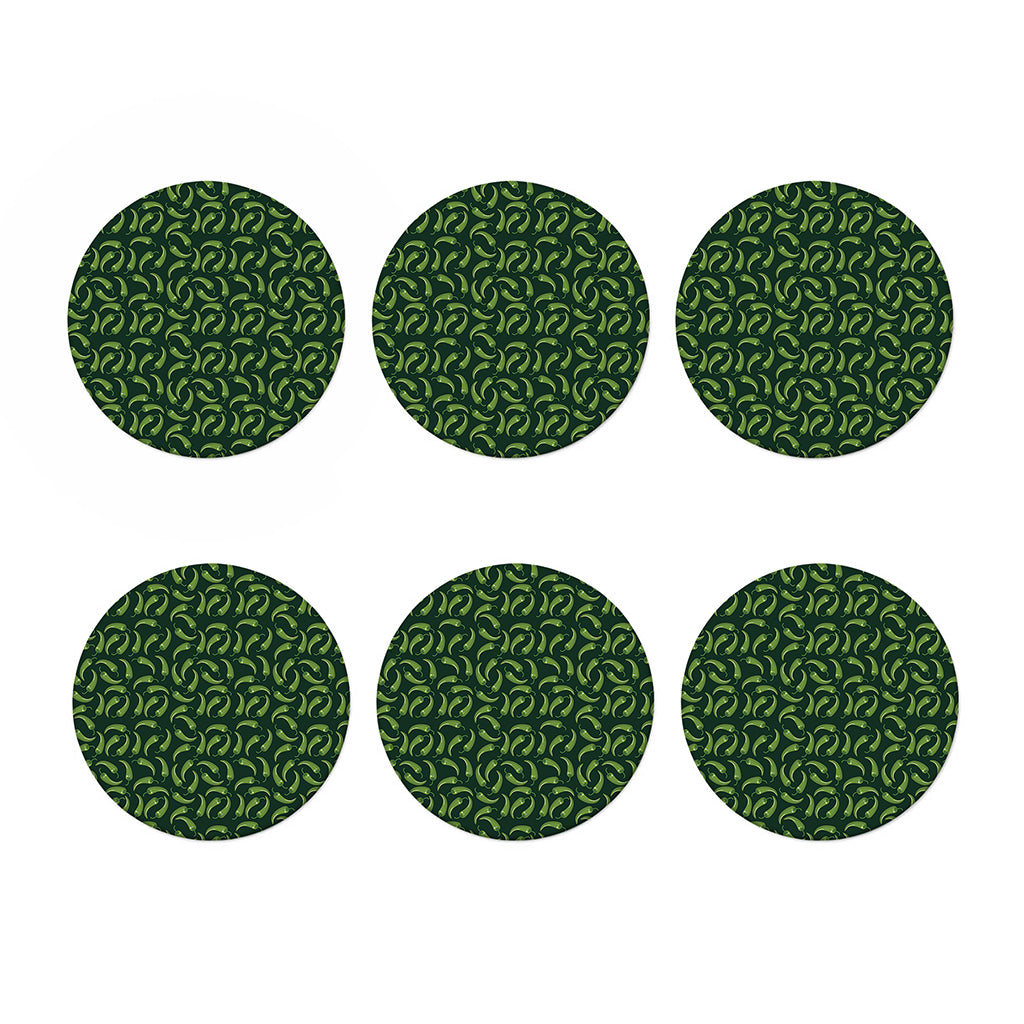 Green Chili Peppers Pattern Print Coaster Set