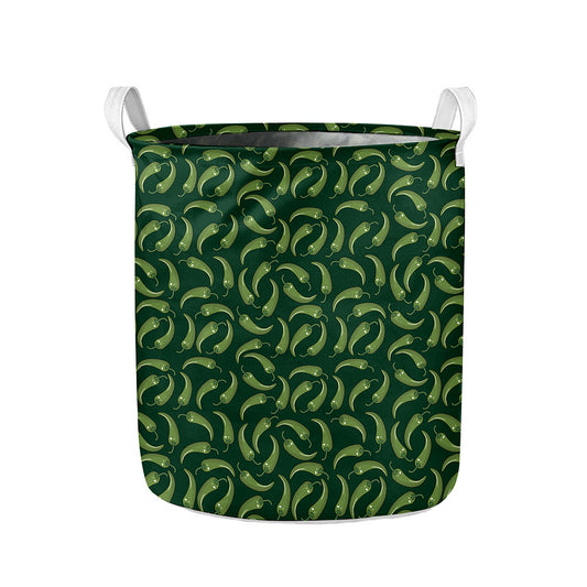 Green Chili Peppers Pattern Print Collapsible Laundry Basket