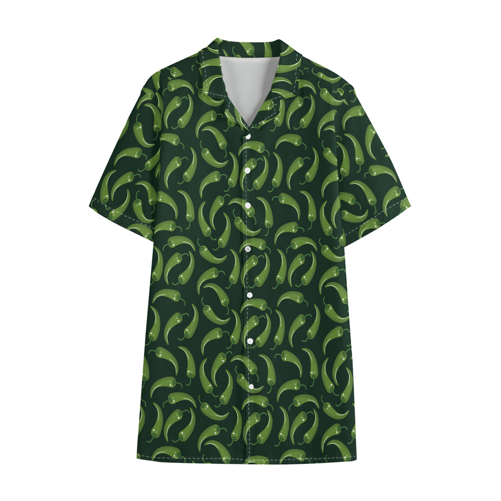 Green Chili Peppers Pattern Print Cotton Hawaiian Shirt