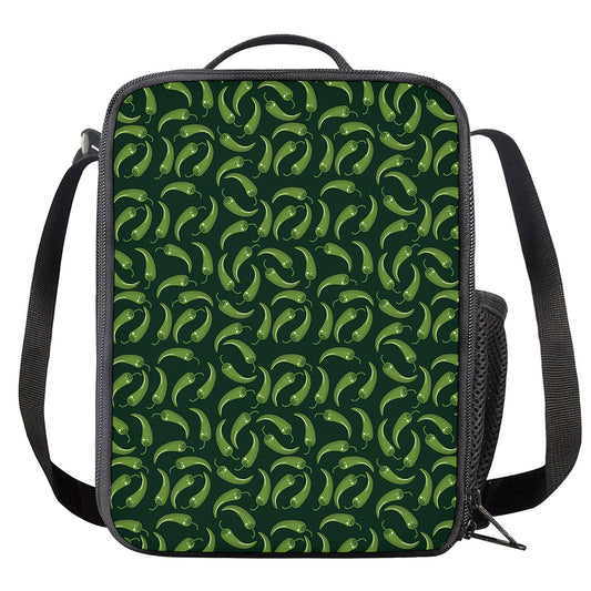 Green Chili Peppers Pattern Print Crossbody Lunch Bag