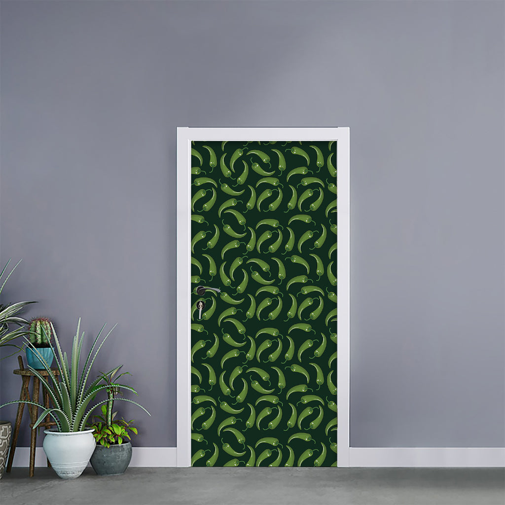 Green Chili Peppers Pattern Print Door Sticker