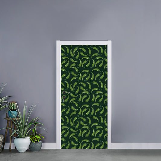 Green Chili Peppers Pattern Print Door Sticker