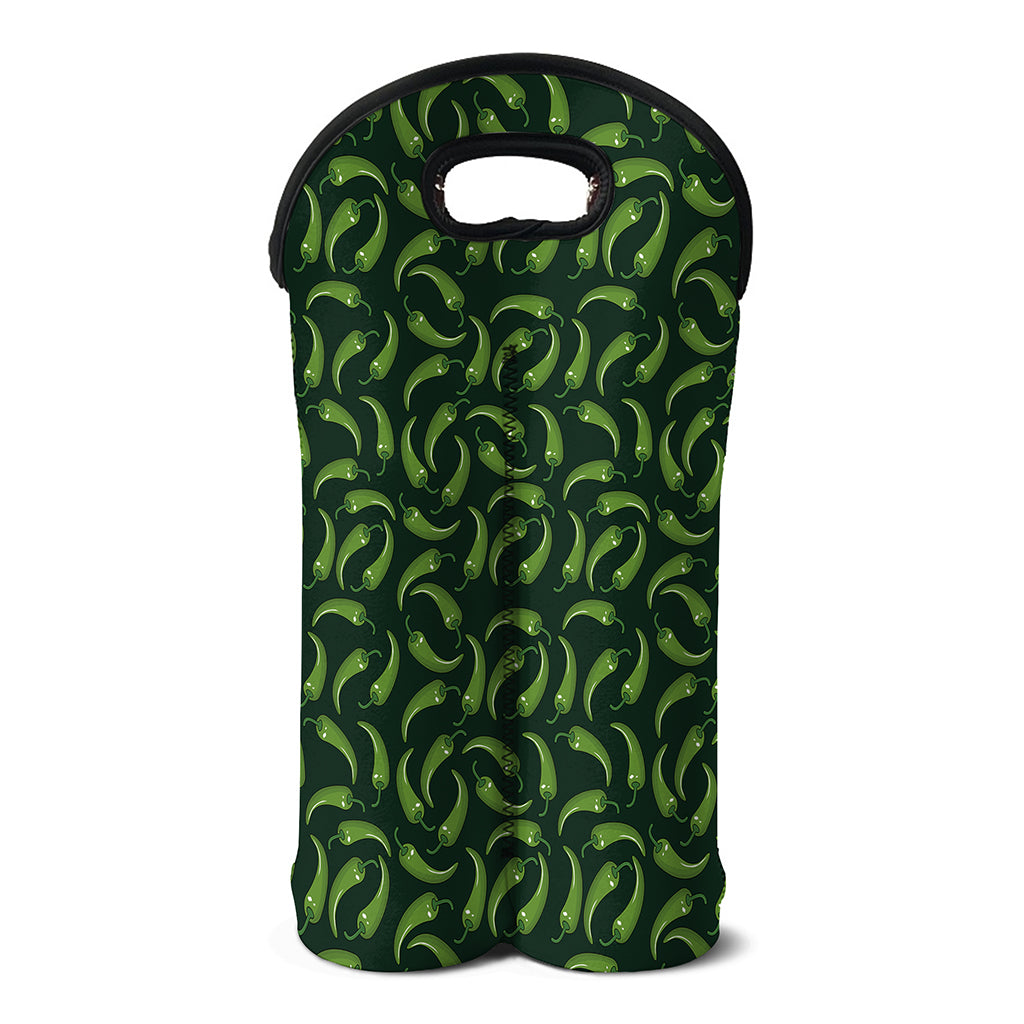 Green Chili Peppers Pattern Print Double Neoprene Wine Tote