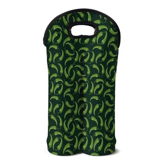 Green Chili Peppers Pattern Print Double Neoprene Wine Tote