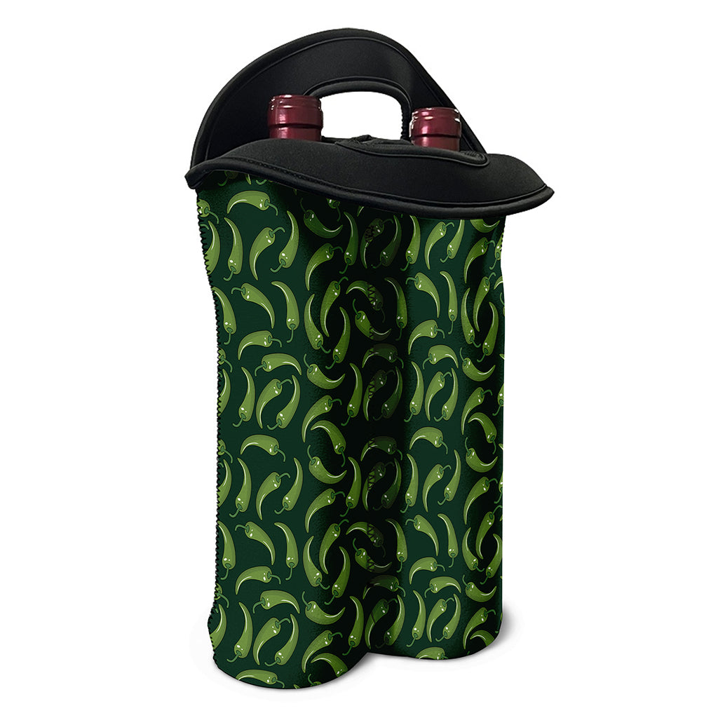 Green Chili Peppers Pattern Print Double Neoprene Wine Tote