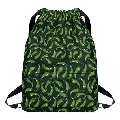 Green Chili Peppers Pattern Print Drawstring Backpack