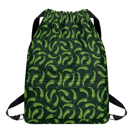 Green Chili Peppers Pattern Print Drawstring Backpack