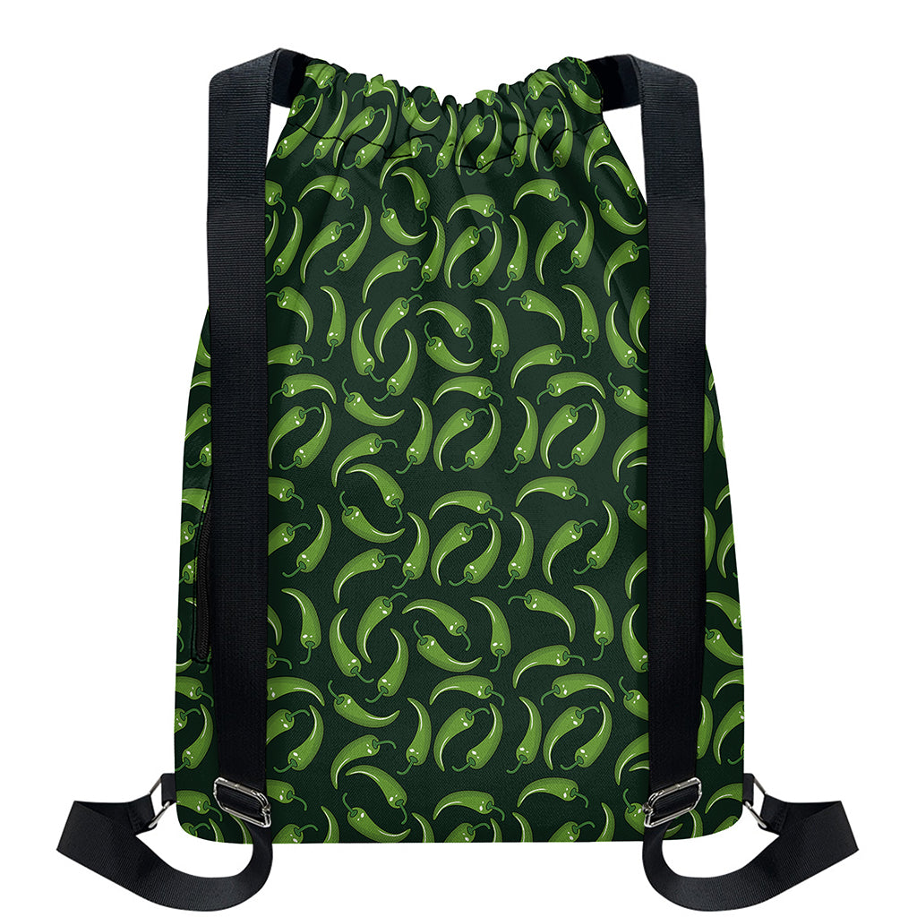Green Chili Peppers Pattern Print Drawstring Backpack