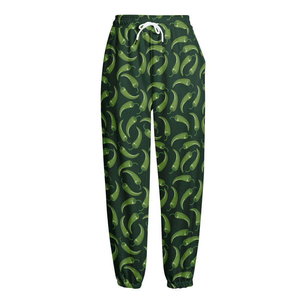 Green Chili Peppers Pattern Print Fleece Lined Knit Pants