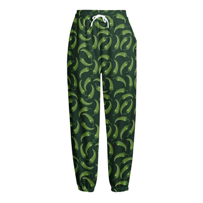 Green Chili Peppers Pattern Print Fleece Lined Knit Pants