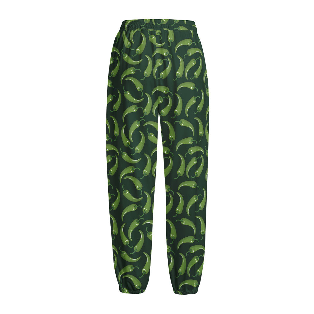 Green Chili Peppers Pattern Print Fleece Lined Knit Pants