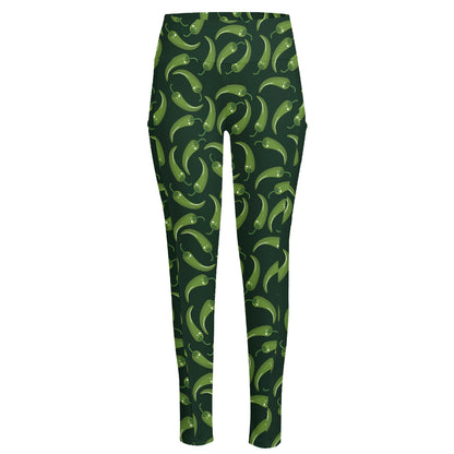 Green Chili Peppers Pattern Print High-Waisted Pocket Leggings