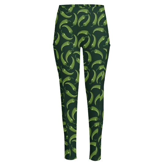 Green Chili Peppers Pattern Print High-Waisted Pocket Leggings