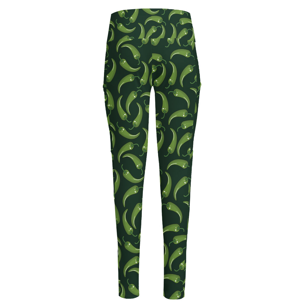 Green Chili Peppers Pattern Print High-Waisted Pocket Leggings
