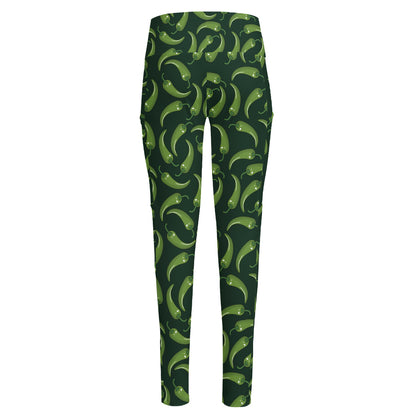 Green Chili Peppers Pattern Print High-Waisted Pocket Leggings