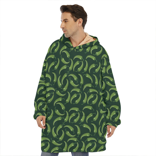 Green Chili Peppers Pattern Print Hoodie Blanket