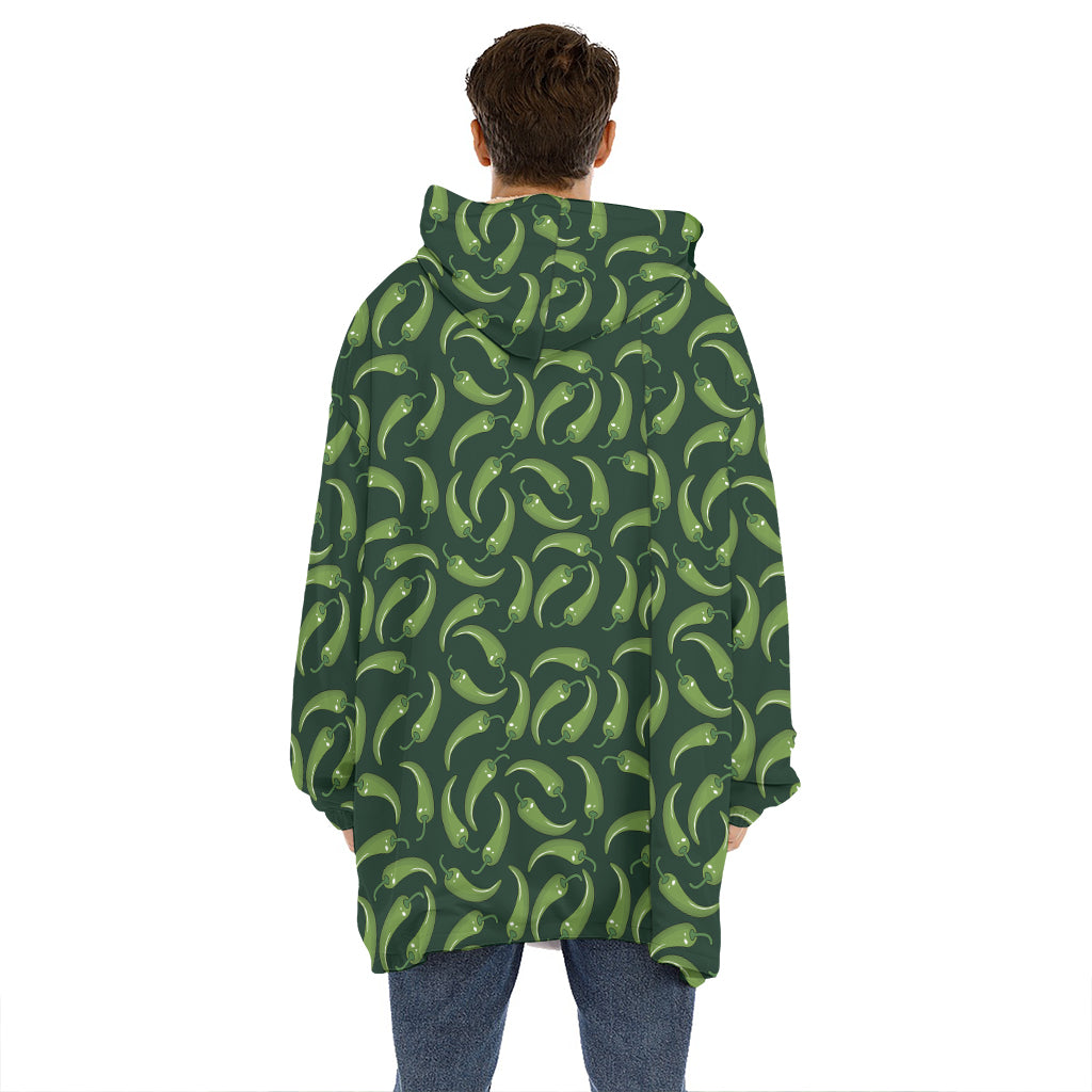 Green Chili Peppers Pattern Print Hoodie Blanket