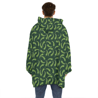 Green Chili Peppers Pattern Print Hoodie Blanket