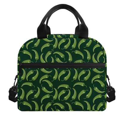 Green Chili Peppers Pattern Print Insulated Lunch Bag