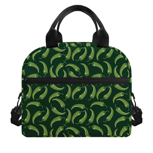 Green Chili Peppers Pattern Print Insulated Lunch Bag