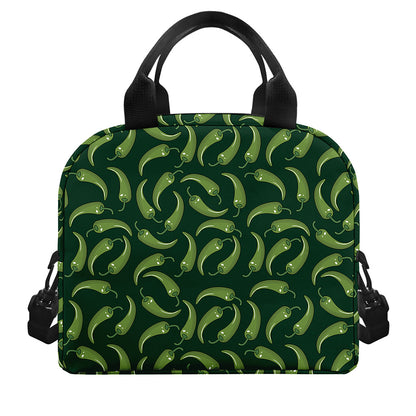 Green Chili Peppers Pattern Print Insulated Lunch Bag