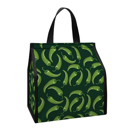 Green Chili Peppers Pattern Print Insulated Lunch Tote