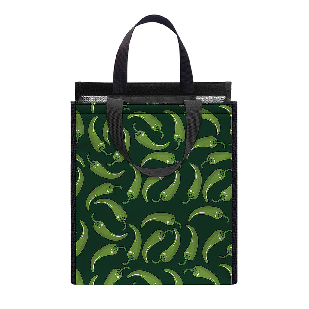 Green Chili Peppers Pattern Print Insulated Lunch Tote