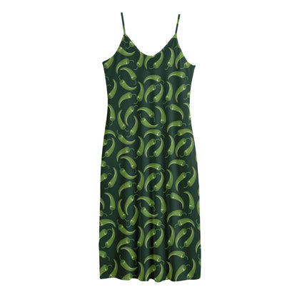 Green Chili Peppers Pattern Print Jersey Midi Cami Dress
