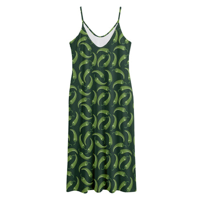Green Chili Peppers Pattern Print Jersey Midi Cami Dress