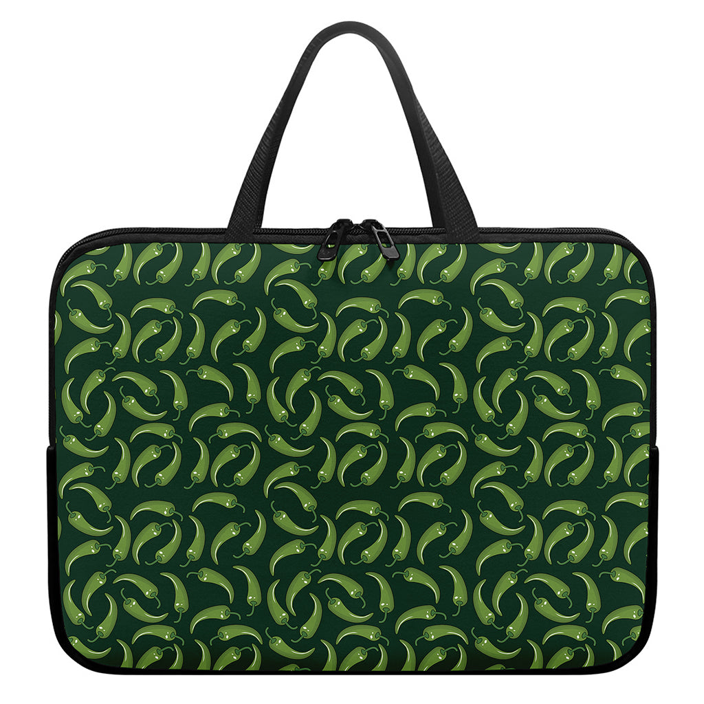 Green Chili Peppers Pattern Print Laptop Sleeve With Handle