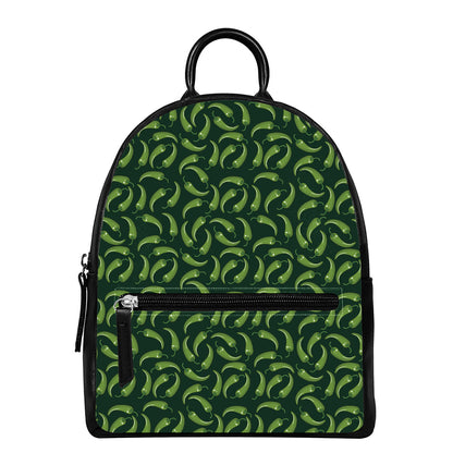 Green Chili Peppers Pattern Print Leather Backpack